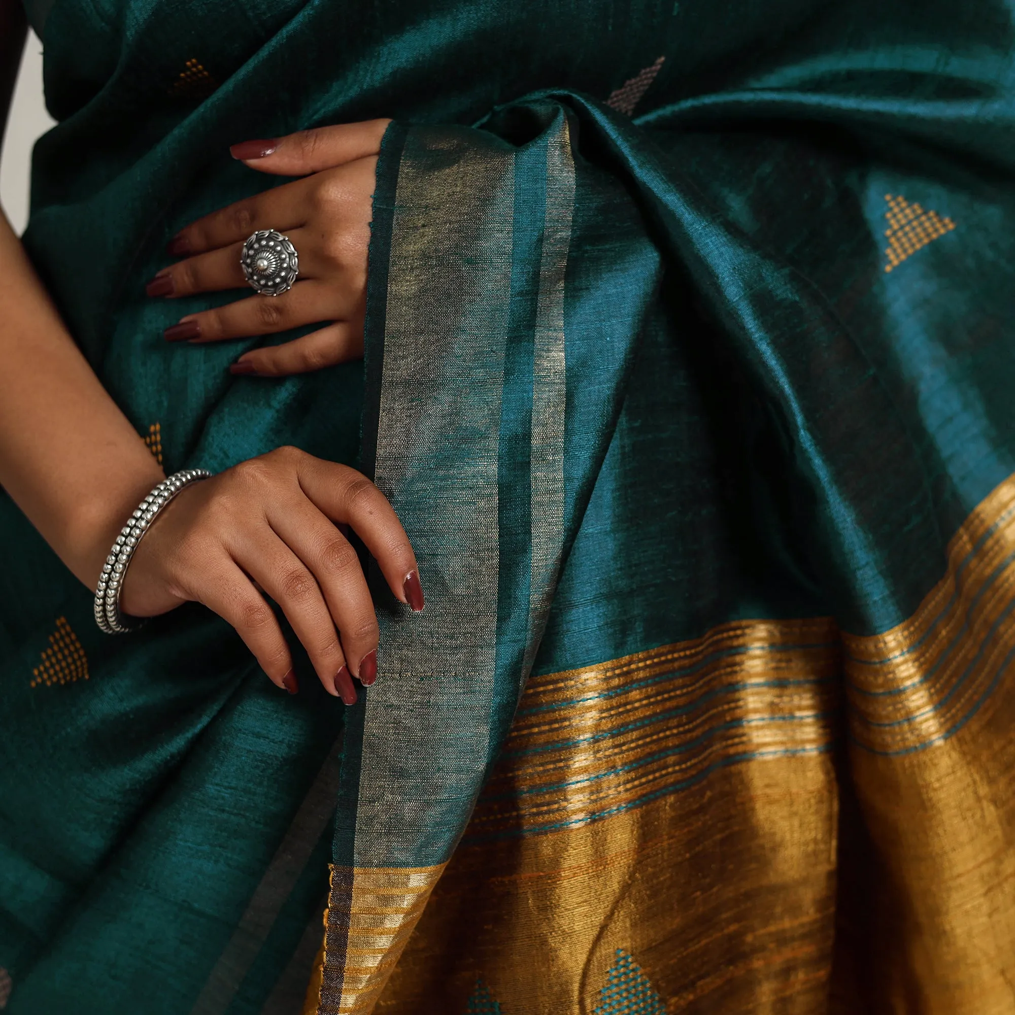 Green - Festive Desi Tussar Silk Bhagalpuri Handloom Saree 12