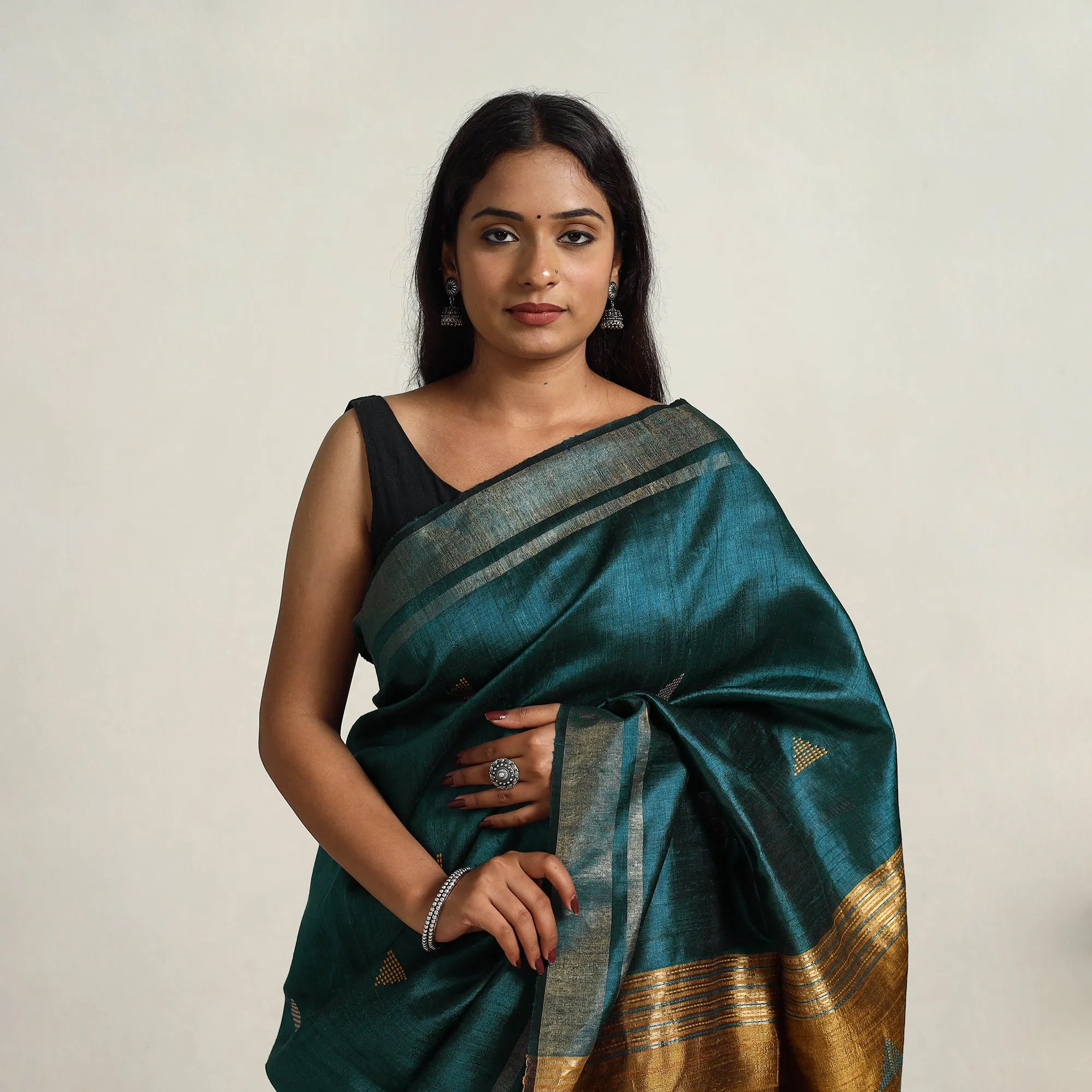Green - Festive Desi Tussar Silk Bhagalpuri Handloom Saree 12
