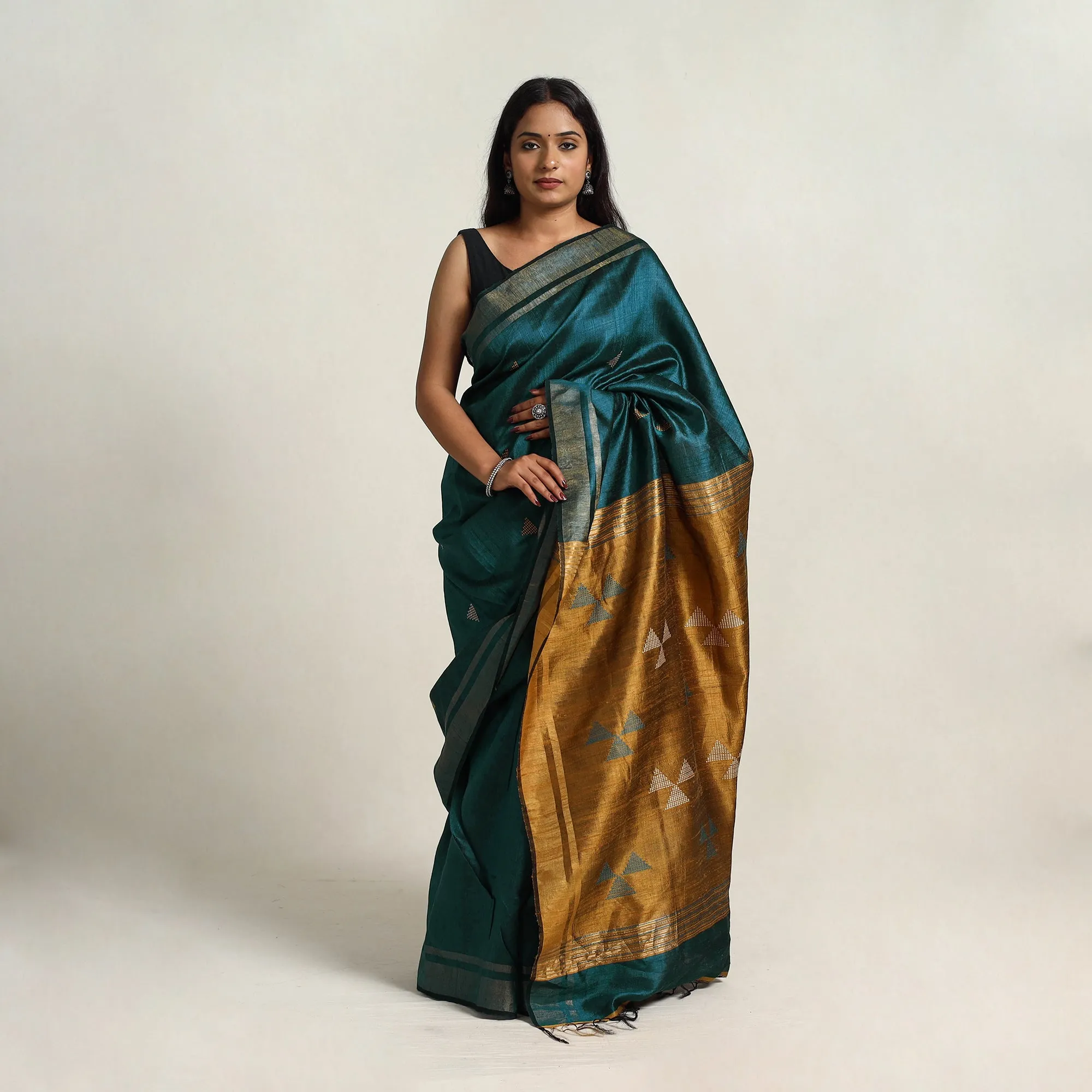 Green - Festive Desi Tussar Silk Bhagalpuri Handloom Saree 12