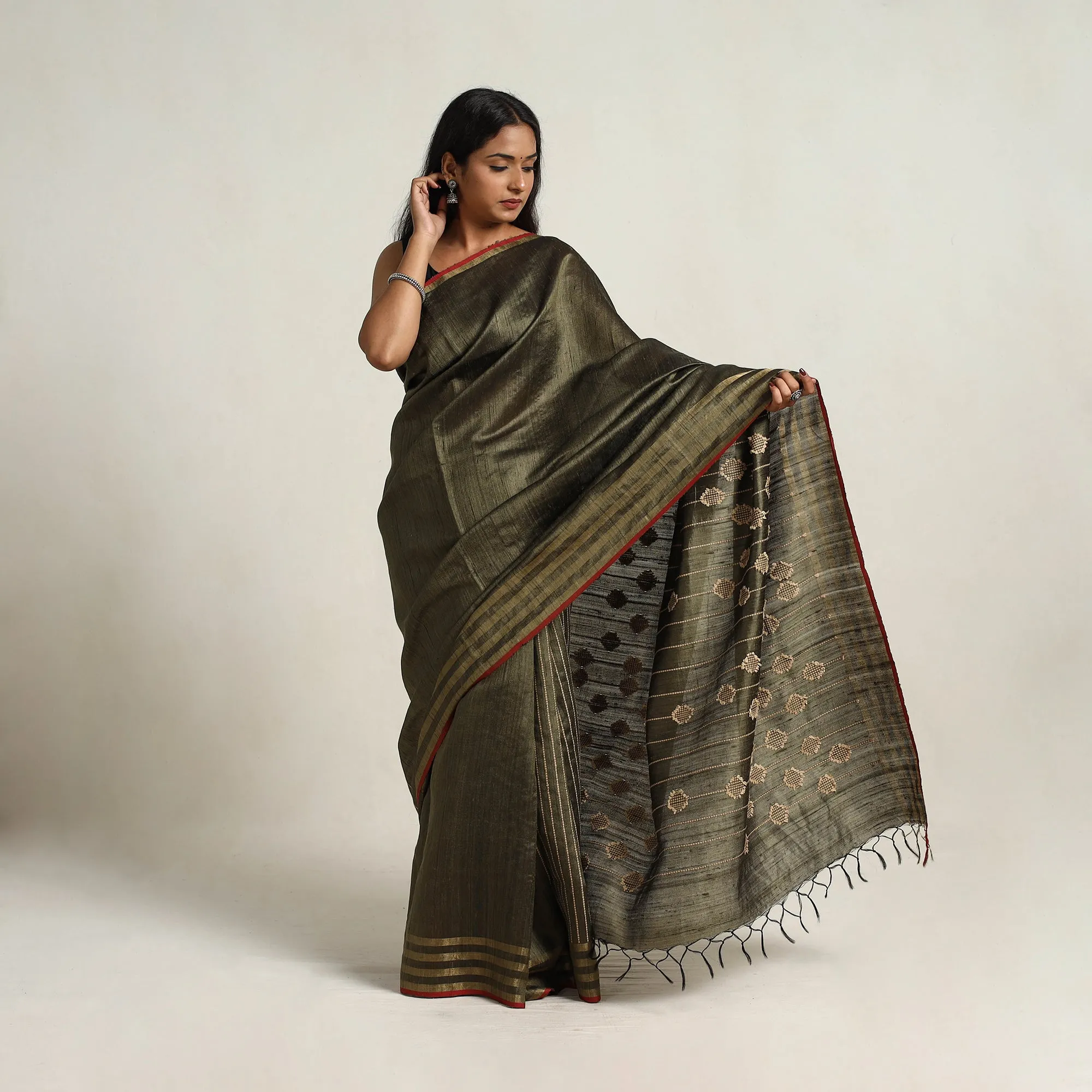 Green - Festive Desi Tussar Silk Bhagalpuri Handloom Saree 20