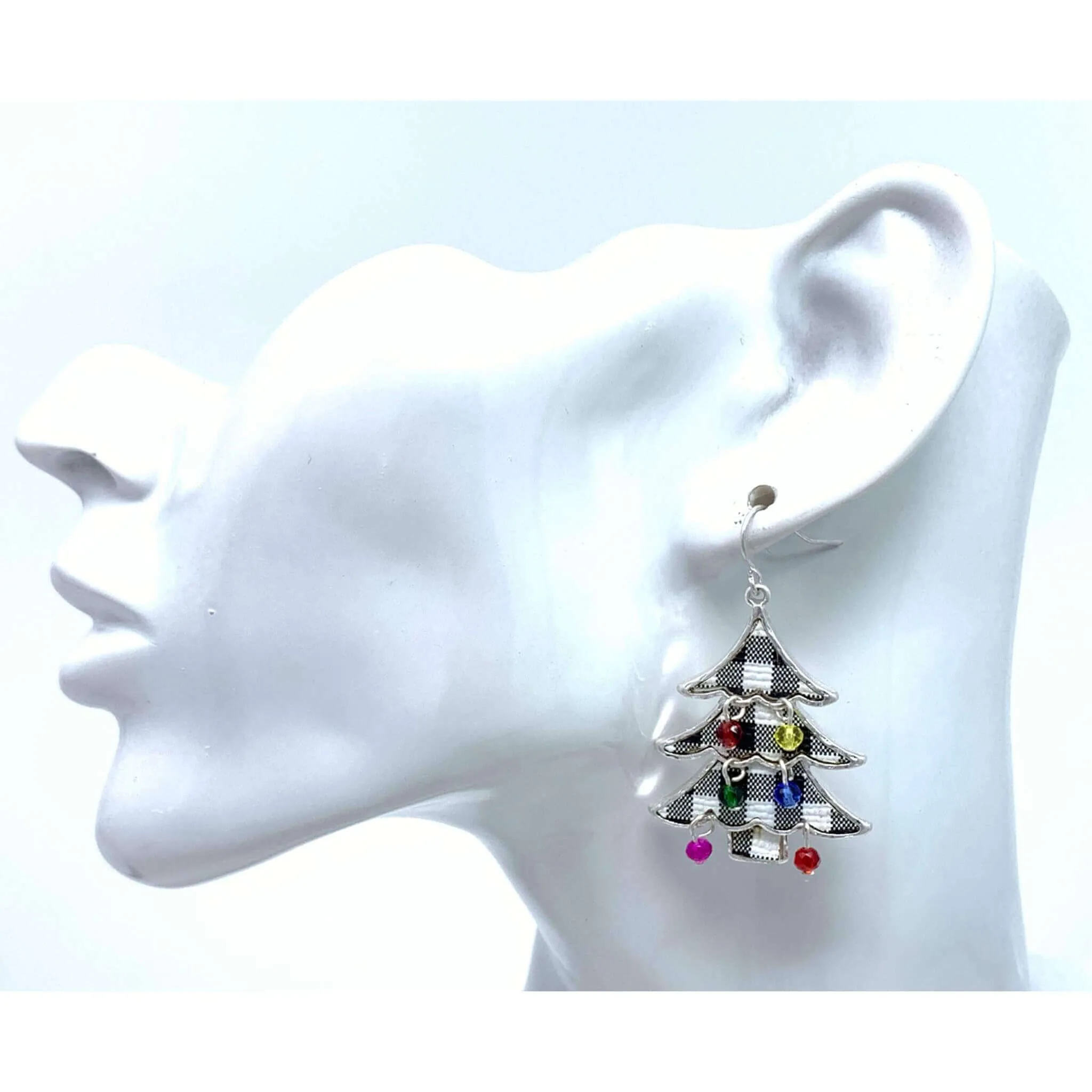 Green Plaid Christmas Tree Earrings