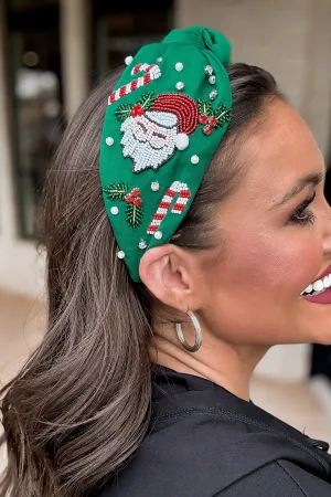 Green Santa And Candy Cane Embellished Headband