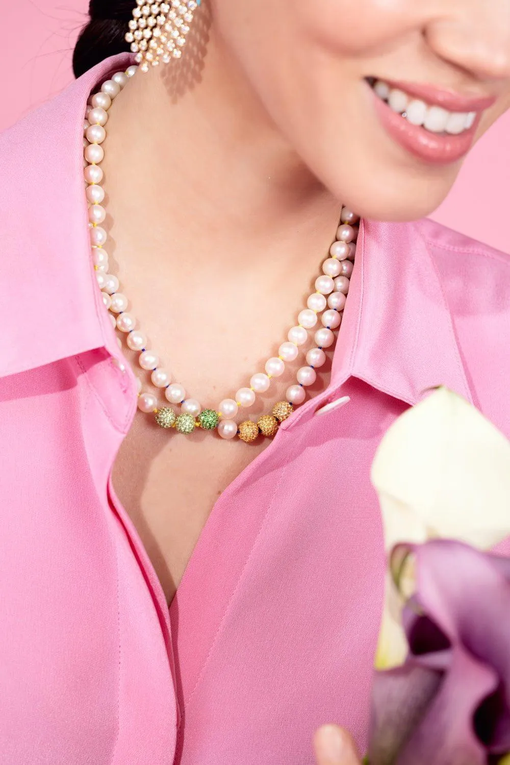 Green Sapphire Pearl Layering Necklace