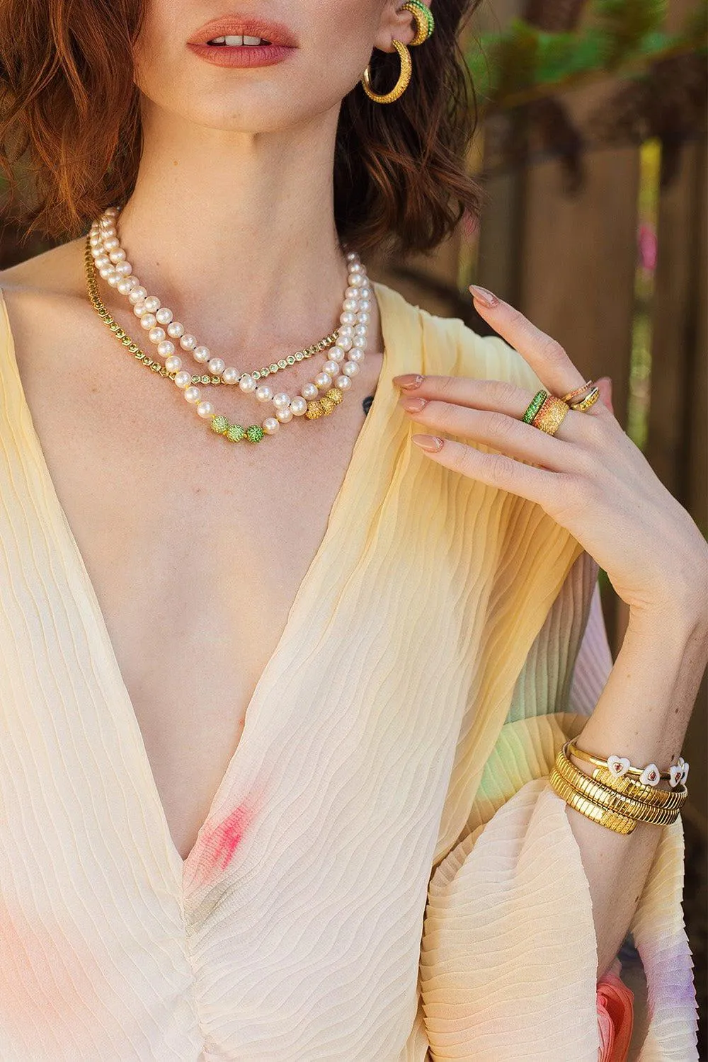 Green Sapphire Pearl Layering Necklace