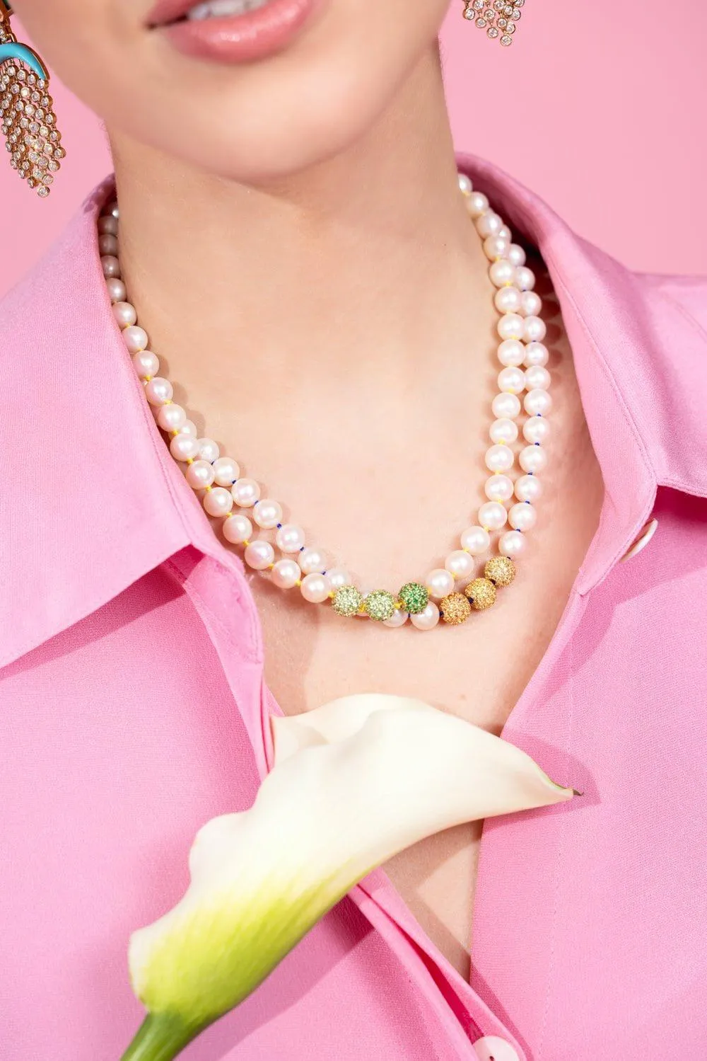 Green Sapphire Pearl Layering Necklace