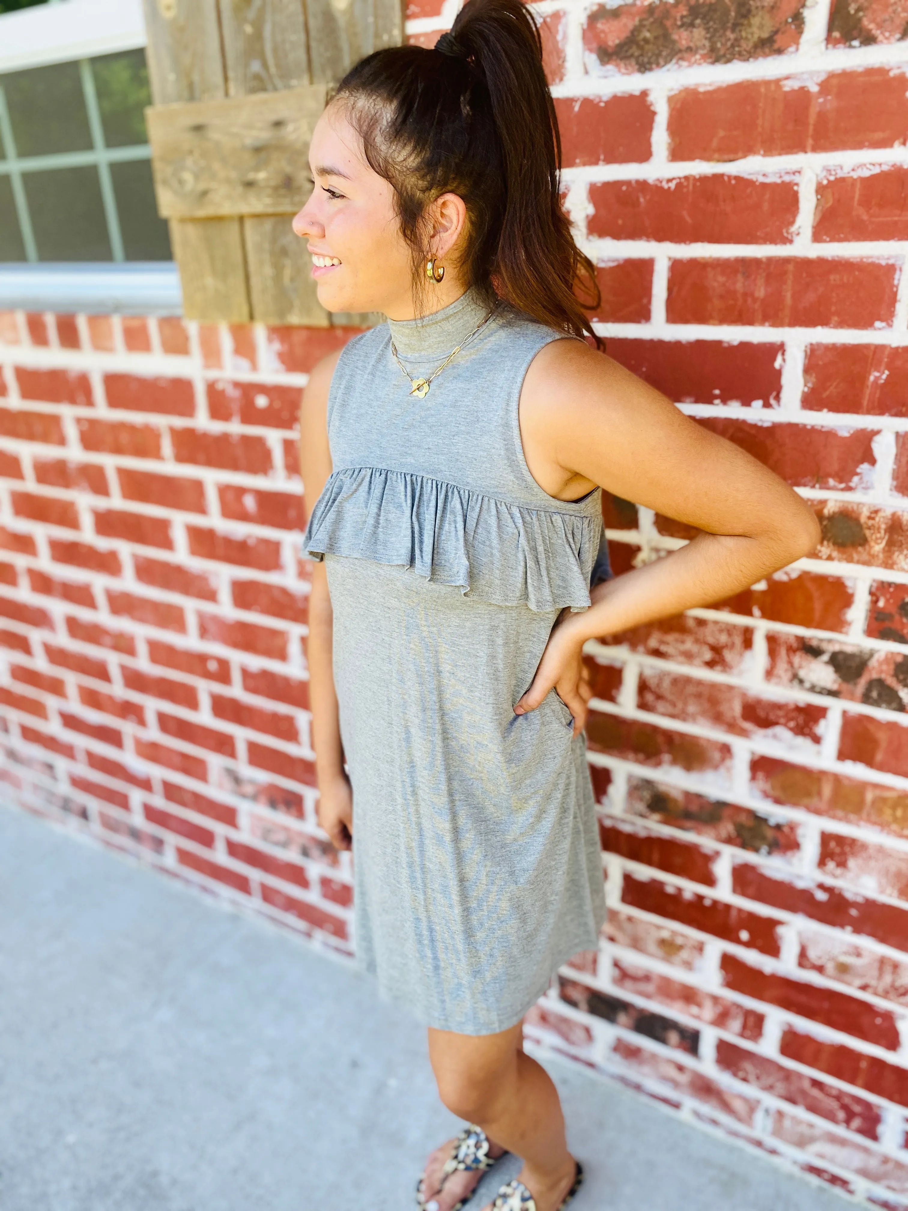 Grey Paige Ruffle Tunic Dress