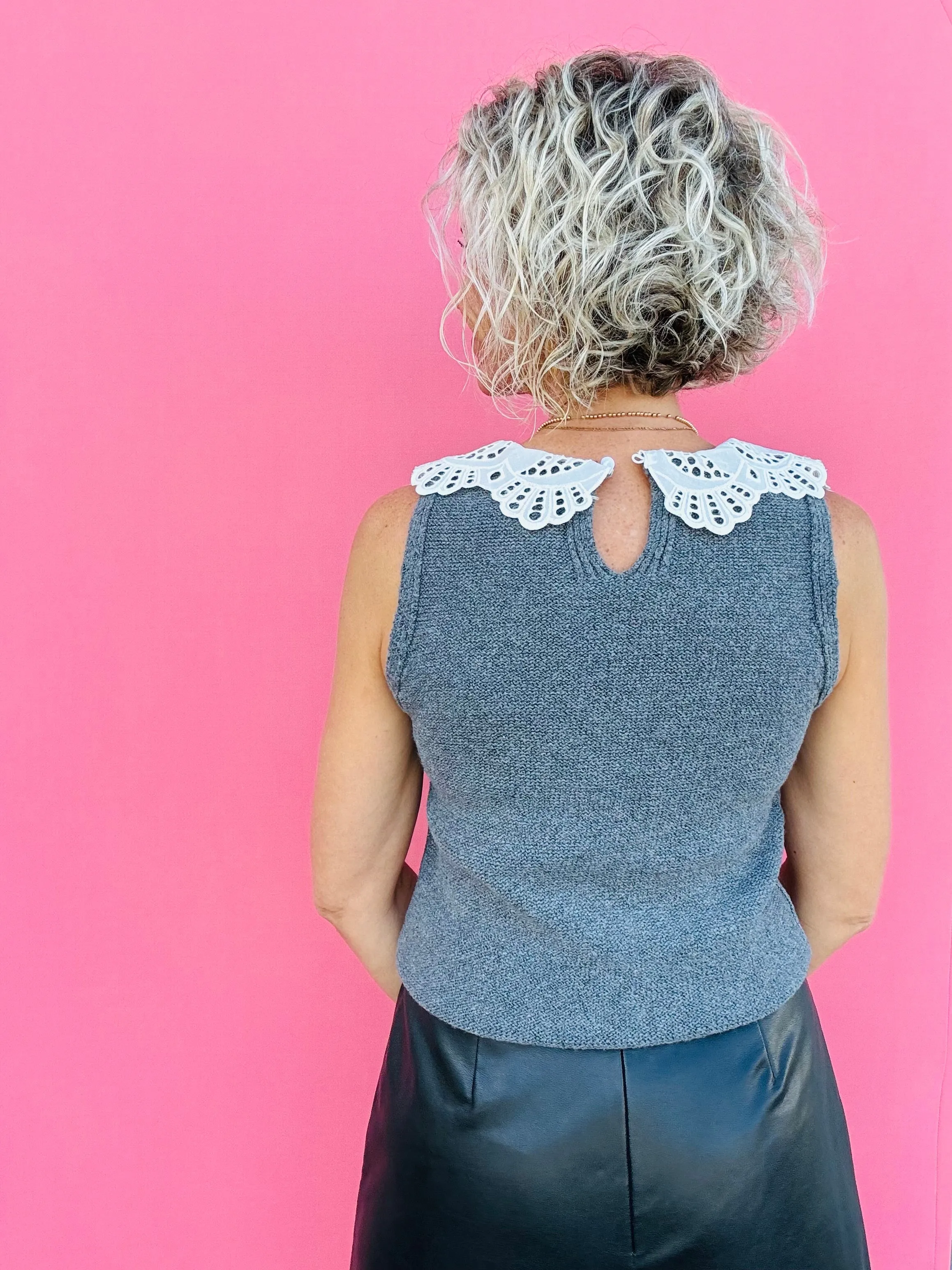 Grey w/ Collar Sleeveless Sweater