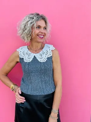 Grey w/ Collar Sleeveless Sweater