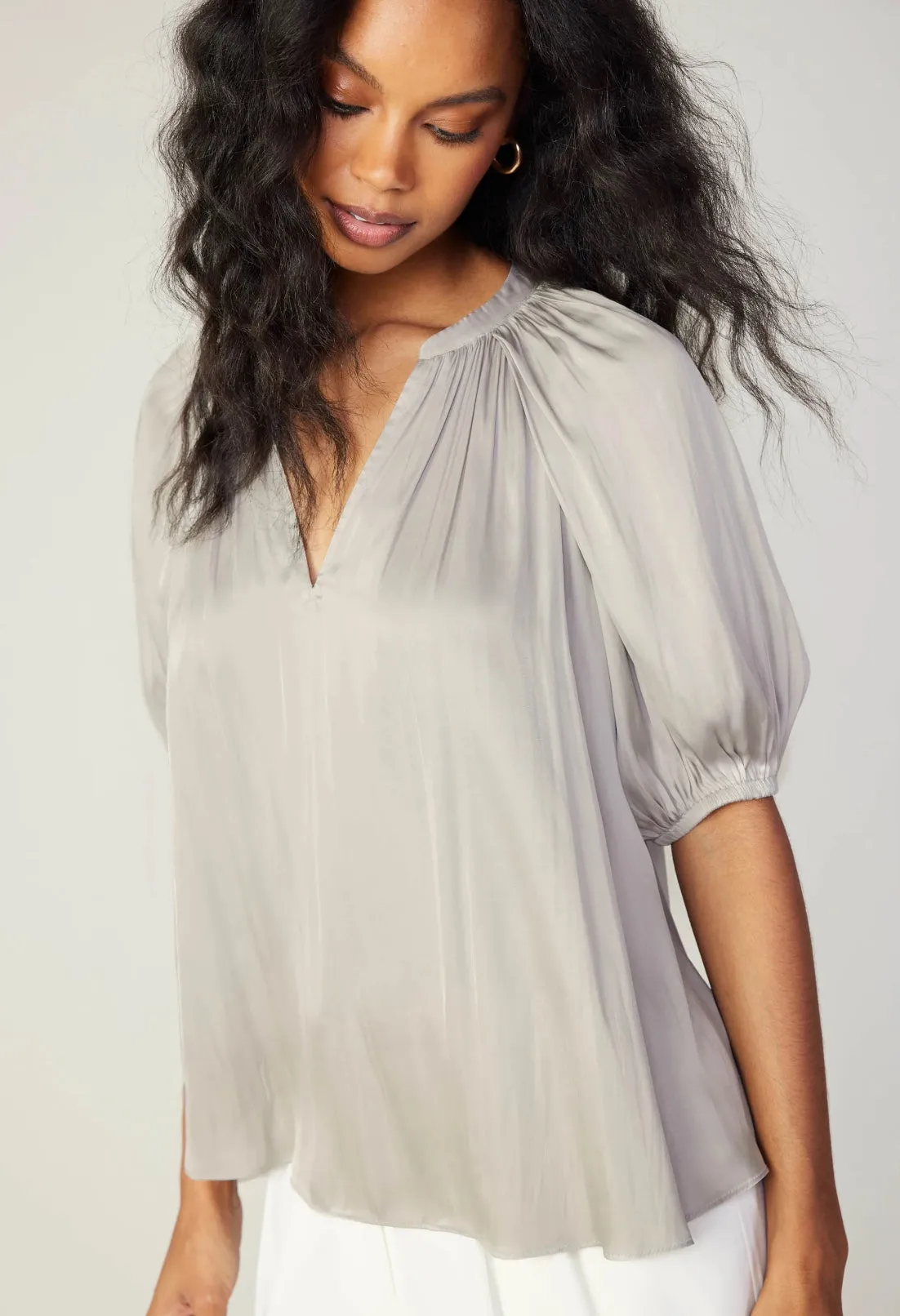 Hallie Half-Sleeve V-Neck Blouse with Gathered Detail