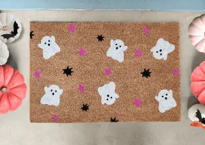 Halloween Ghost Doormat with Pink Stars