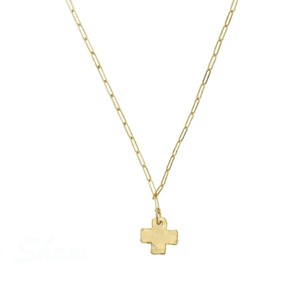 Hammered Cross Pendant on Paper Clip Chain
