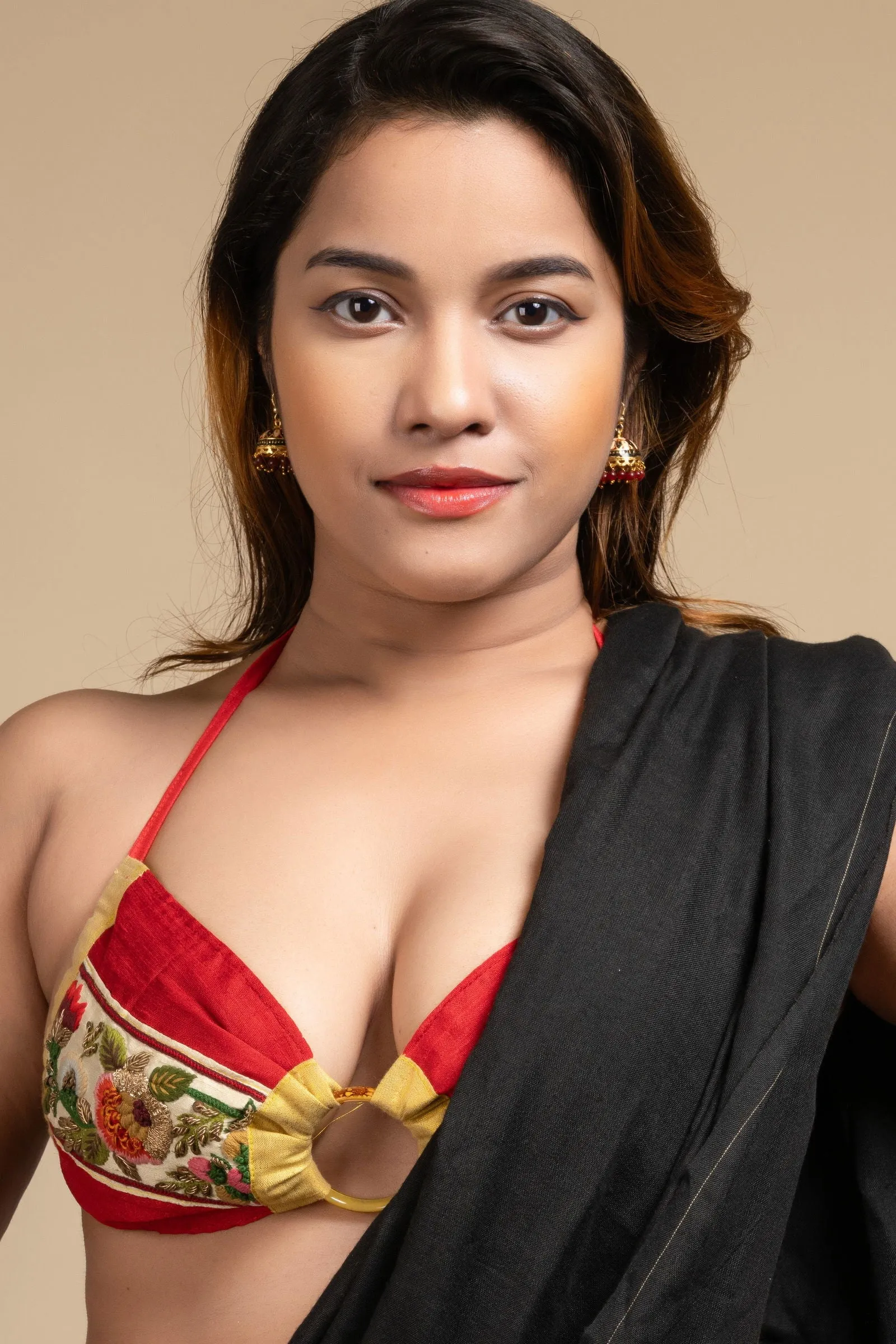 Hand Embroidered Red Women's Backless Halter Neck Bikini Top Blouse  – Unique Design