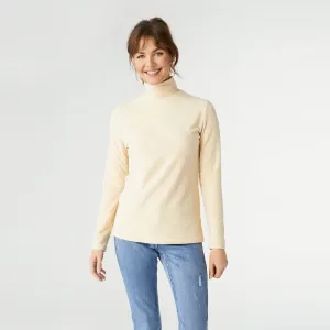 Hazel Long Sleeve Ribbed Mock Neck Top - Beige