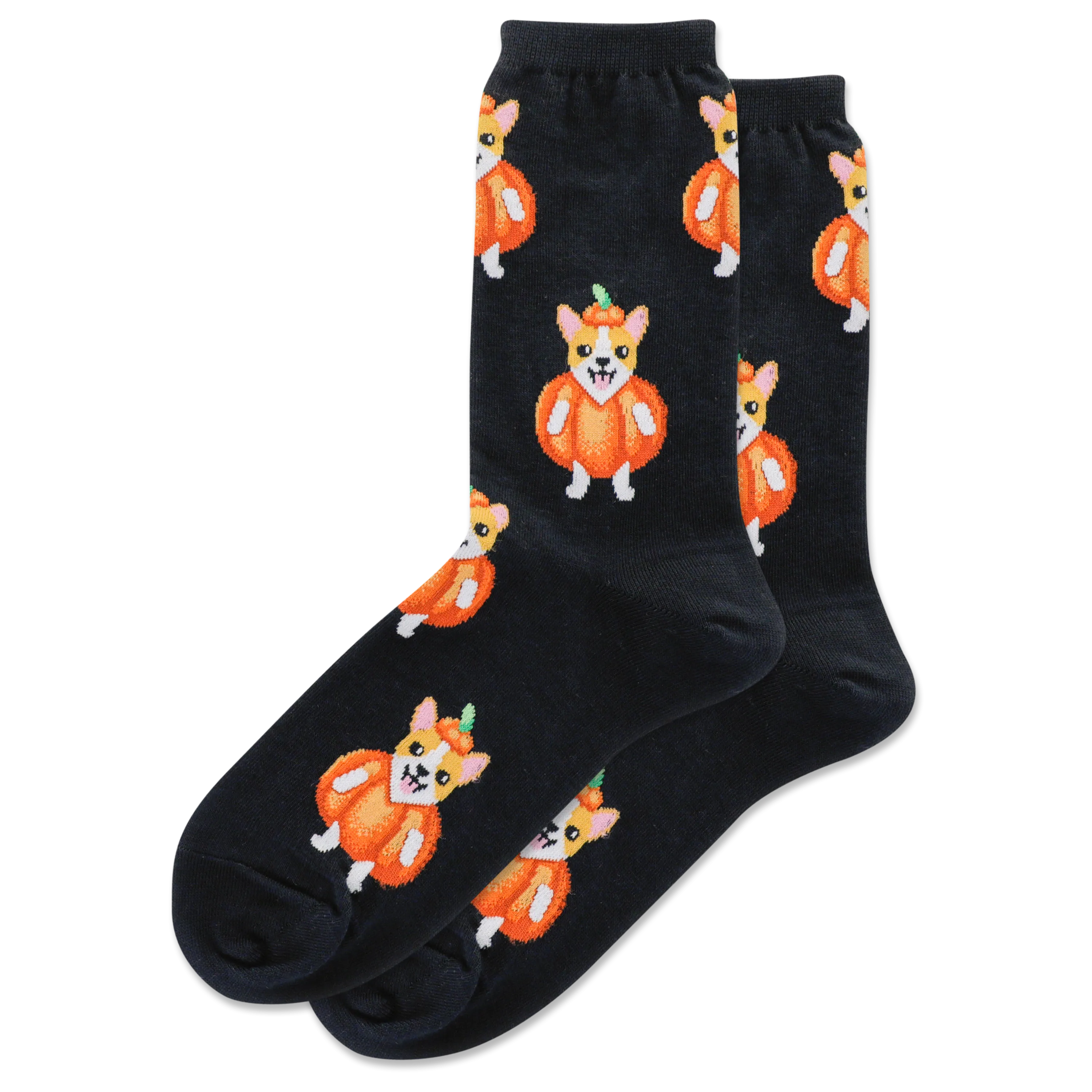 HOTSOX Women's Pumpkin Corgi Crew Socks