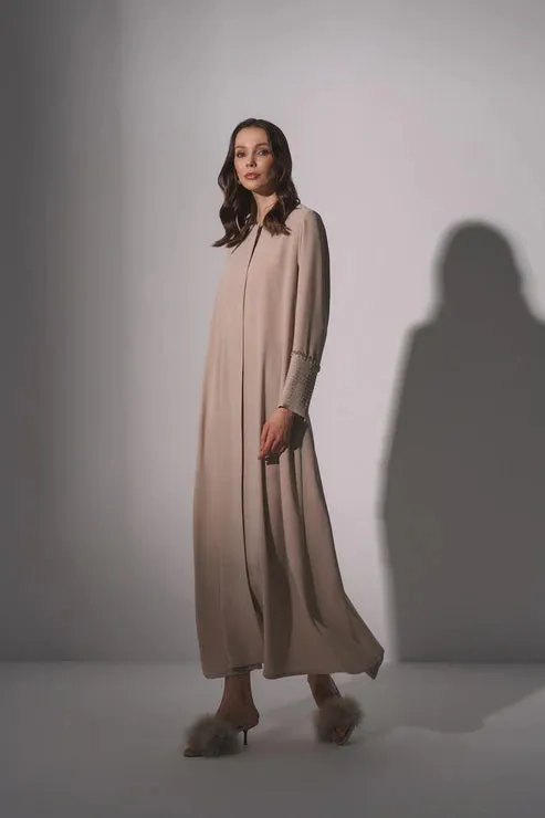 Introducing the Al Mana Open Front Abaya in Beige