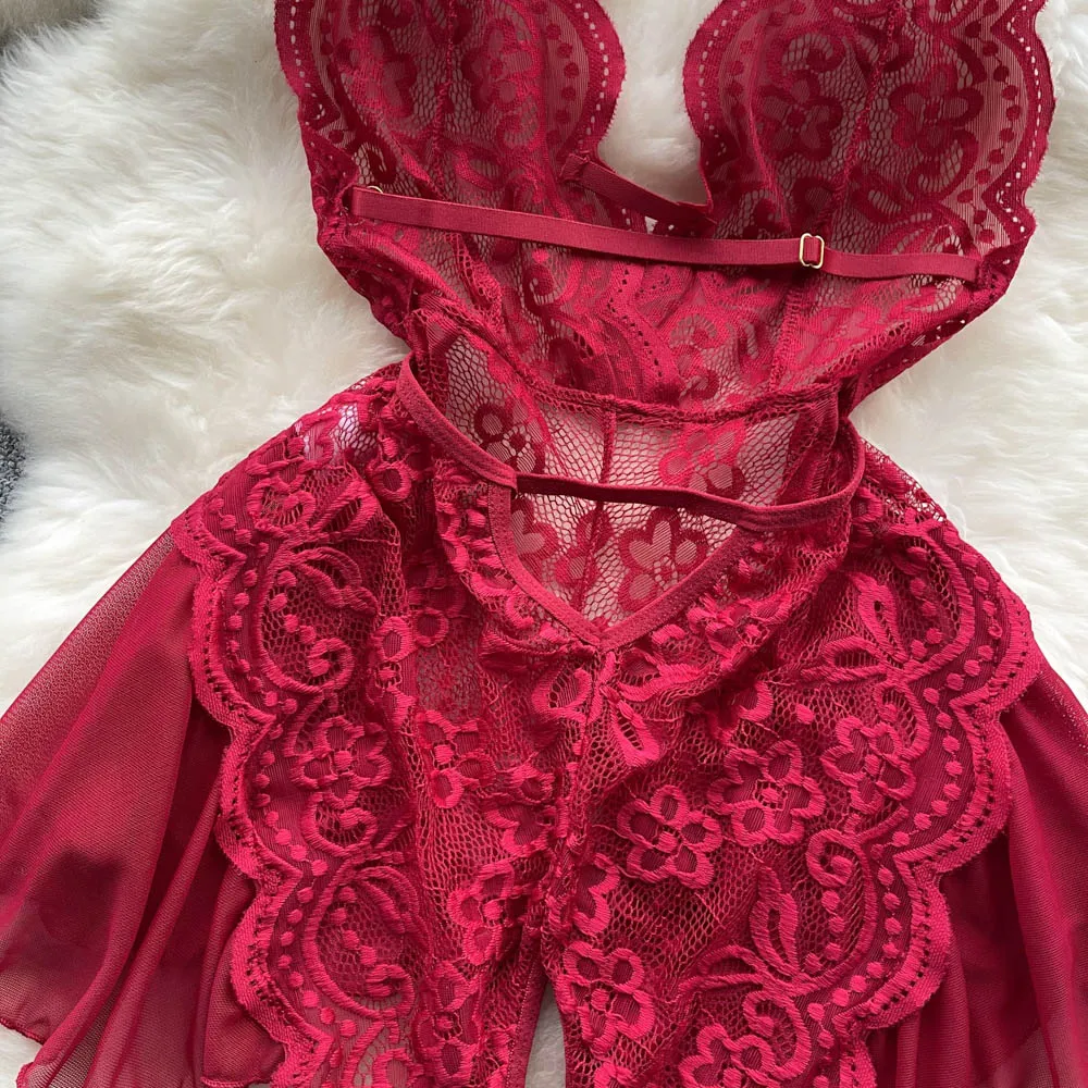 Irregular Design Lace Patchwork V-neck Dress