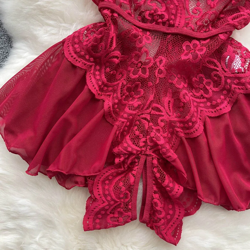 Irregular Design Lace Patchwork V-neck Dress