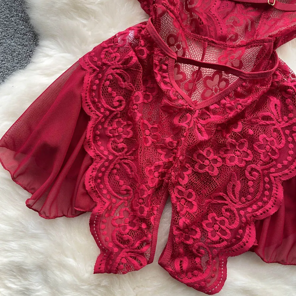 Irregular Design Lace Patchwork V-neck Dress