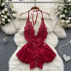 Irregular Design Lace Patchwork V-neck Dress