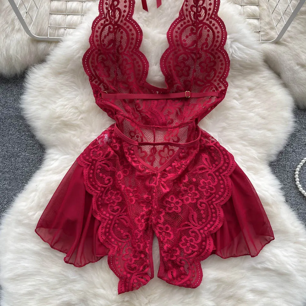 Irregular Design Lace Patchwork V-neck Dress