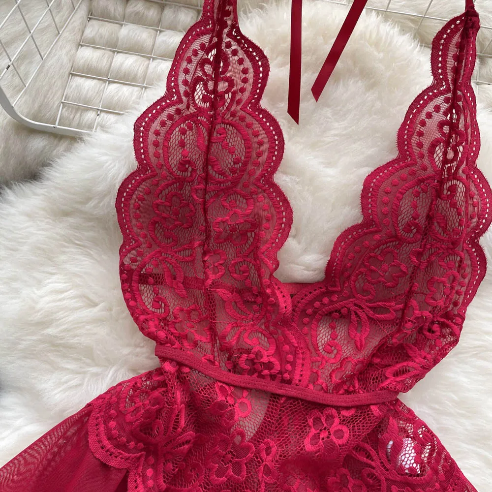 Irregular Design Lace Patchwork V-neck Dress