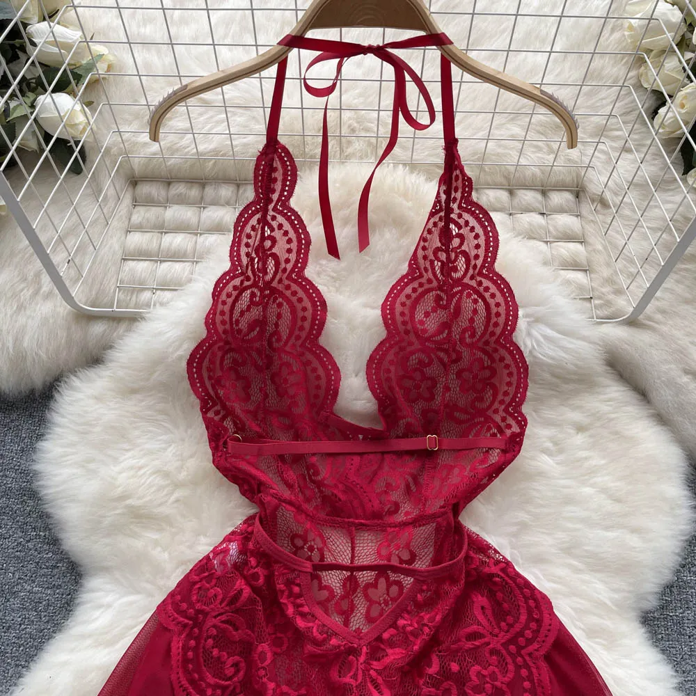 Irregular Design Lace Patchwork V-neck Dress