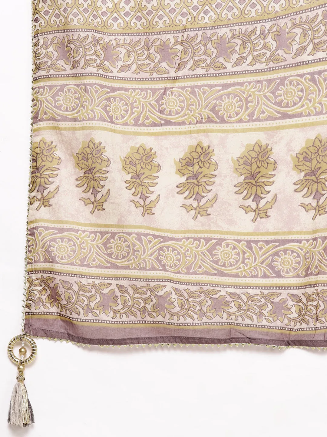 Ishin Women Beige Floral Embroidered Beads and Stones Kurta with Sharara & With Dupatta