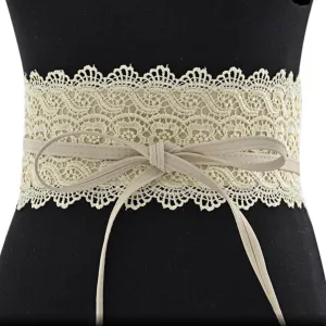 Ivory Scallop Adjustable Wrap Waist Belt