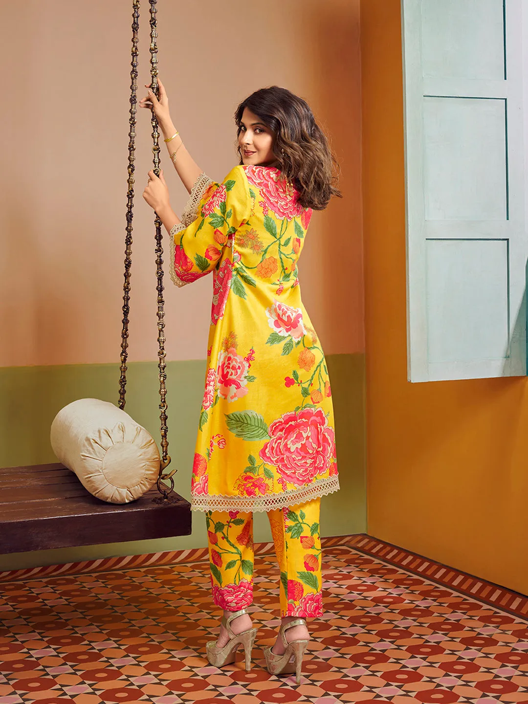 Jashvi Jennifer Winget Yellow Multi Colour Floral Printed Kurta set