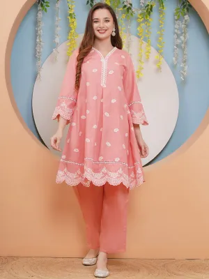 Jashvi Peach Colour Embroidered Kurta set