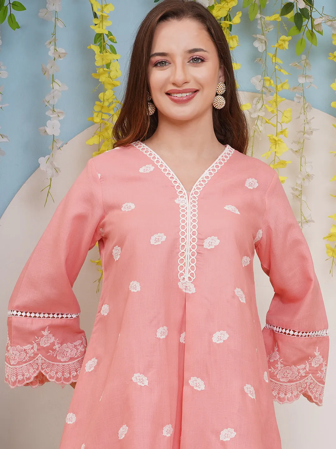 Jashvi Peach Colour Embroidered Kurta set