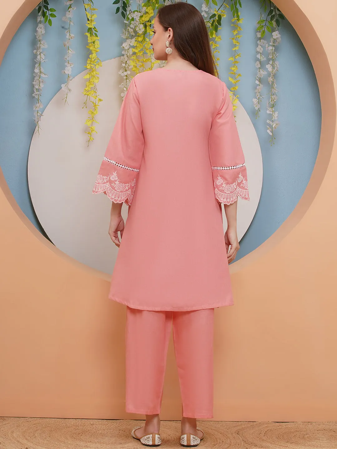 Jashvi Peach Colour Embroidered Kurta set