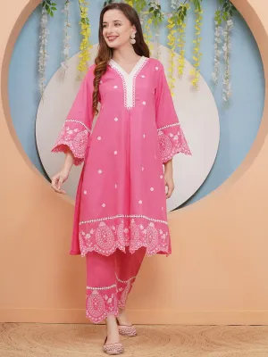 Jashvi Pink Colour Embroidered Kurta set