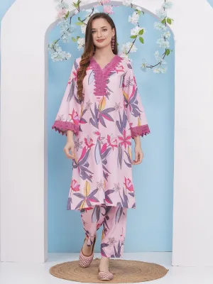 Jashvi Pink With Multi Colour Floral Printed Kurta set