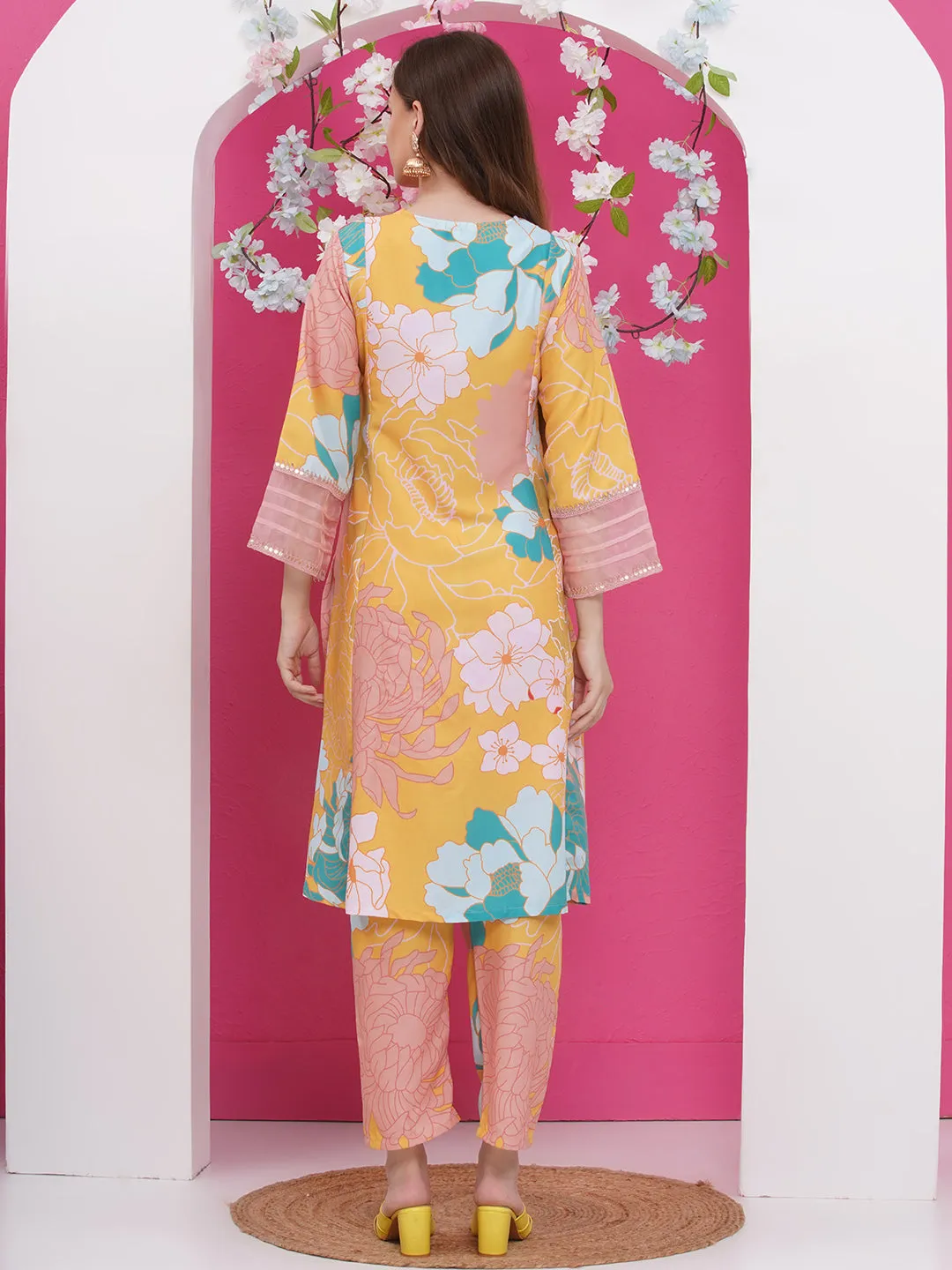 Jashvi Yellow Multi Colour Floral Printed Kurta set