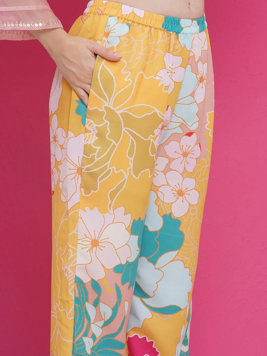 Jashvi Yellow Multi Colour Floral Printed Kurta set