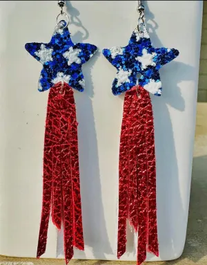 Jewelry - Star Tassel Earrings, Red/white/blue