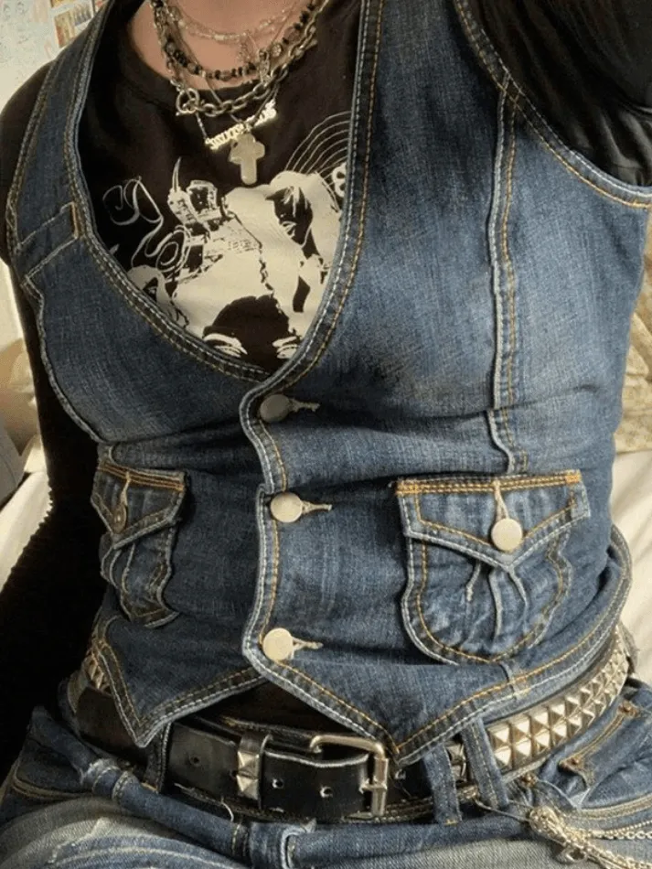 Joskaa Button Front Denim Corset Top
