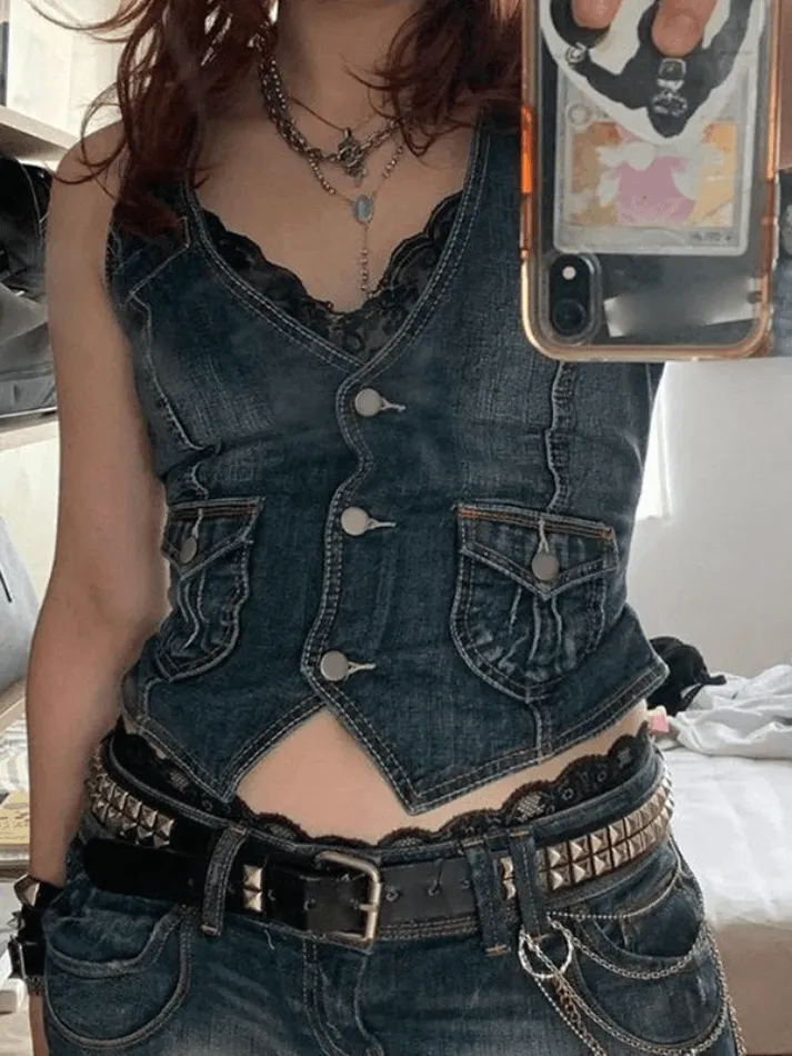 Joskaa Button Front Denim Corset Top