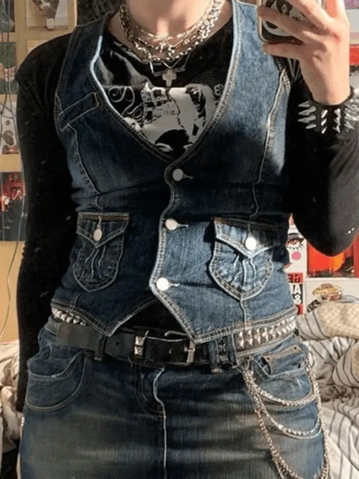 Joskaa Button Front Denim Corset Top
