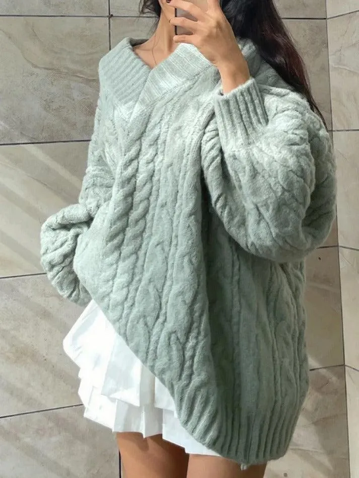 Joskaa Twist Design V Neck Loose Sweater
