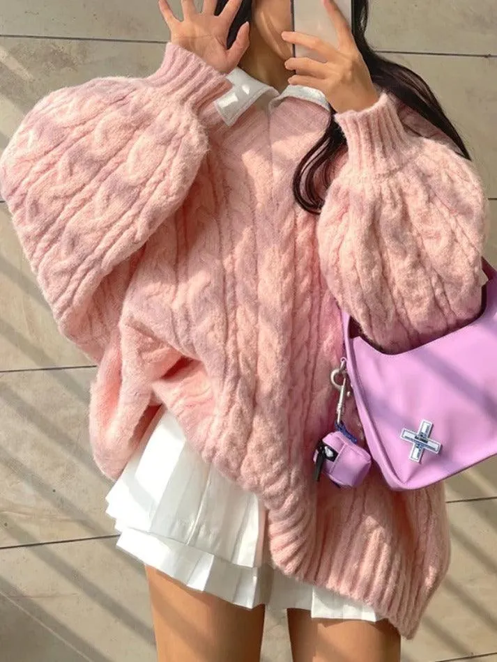 Joskaa Twist Design V Neck Loose Sweater