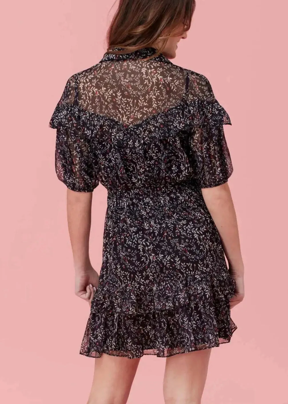 Jovie Dress | Puff-sleeve Floral Babydoll Mini Dress with Ruffles
