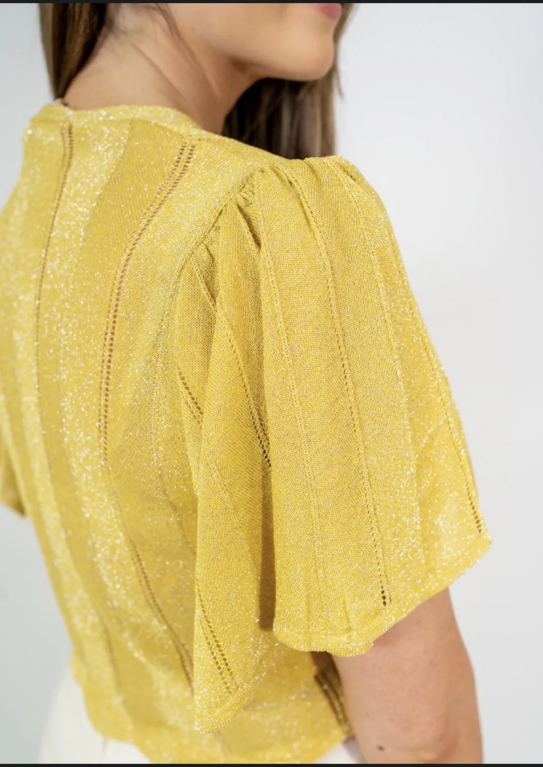 KAOS Orange Scalloped Lurex V Neck Cardigan