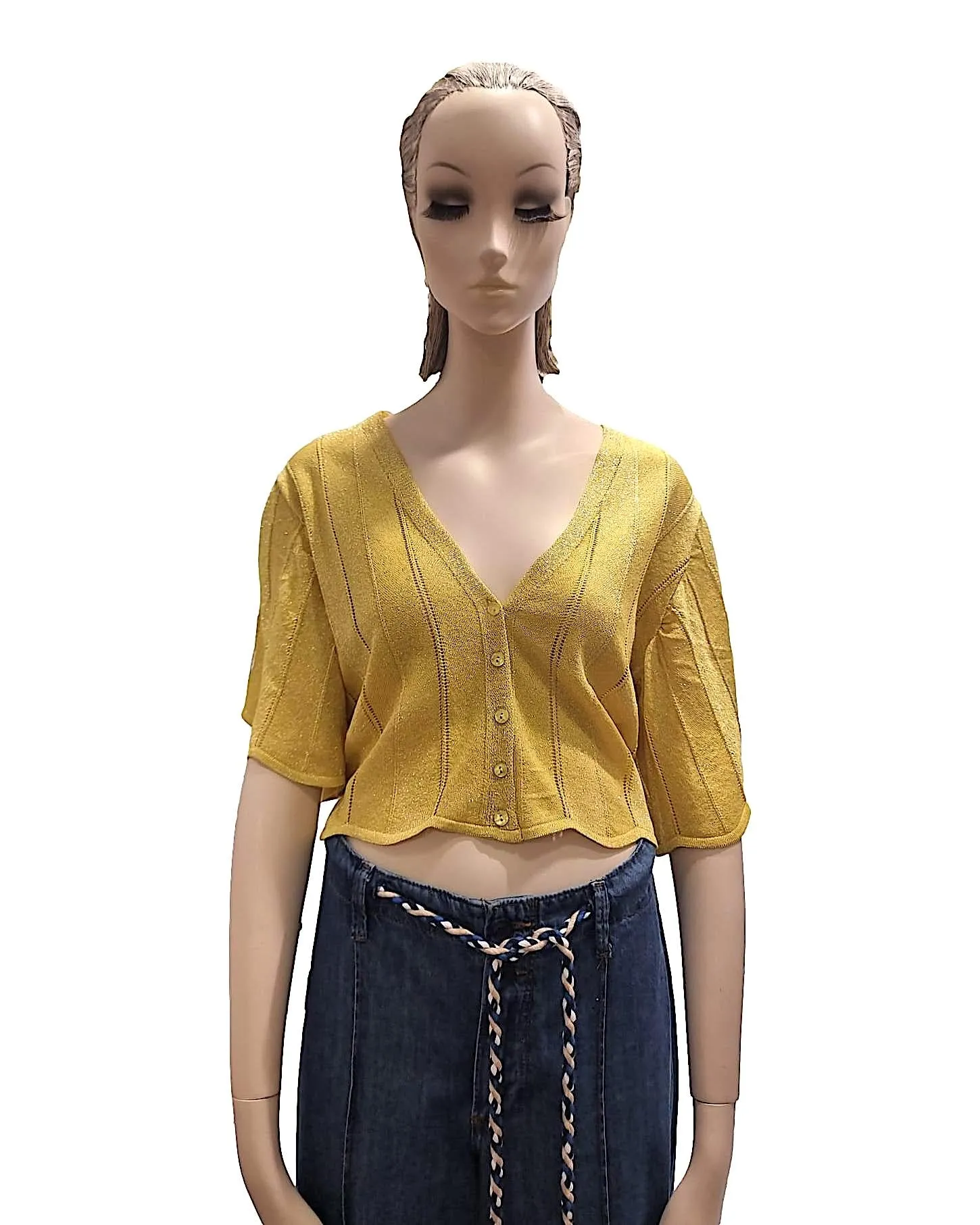 KAOS Orange Scalloped Lurex V Neck Cardigan