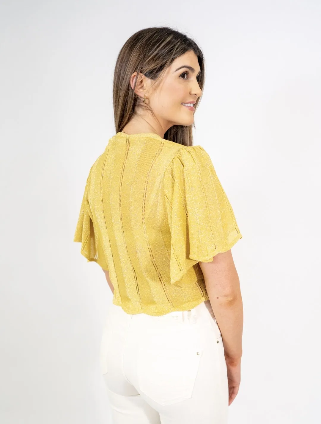 KAOS Orange Scalloped Lurex V Neck Cardigan
