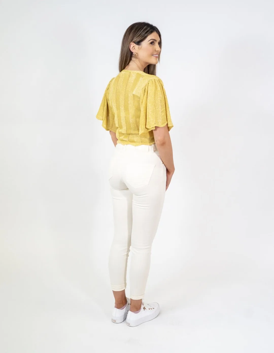 KAOS Orange Scalloped Lurex V Neck Cardigan