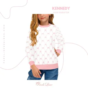 Kennedy Crew Neck Sweatshirt | Soft Pink and Blue All Over Print | Cozy Fall & Winter Wardrobe Essential