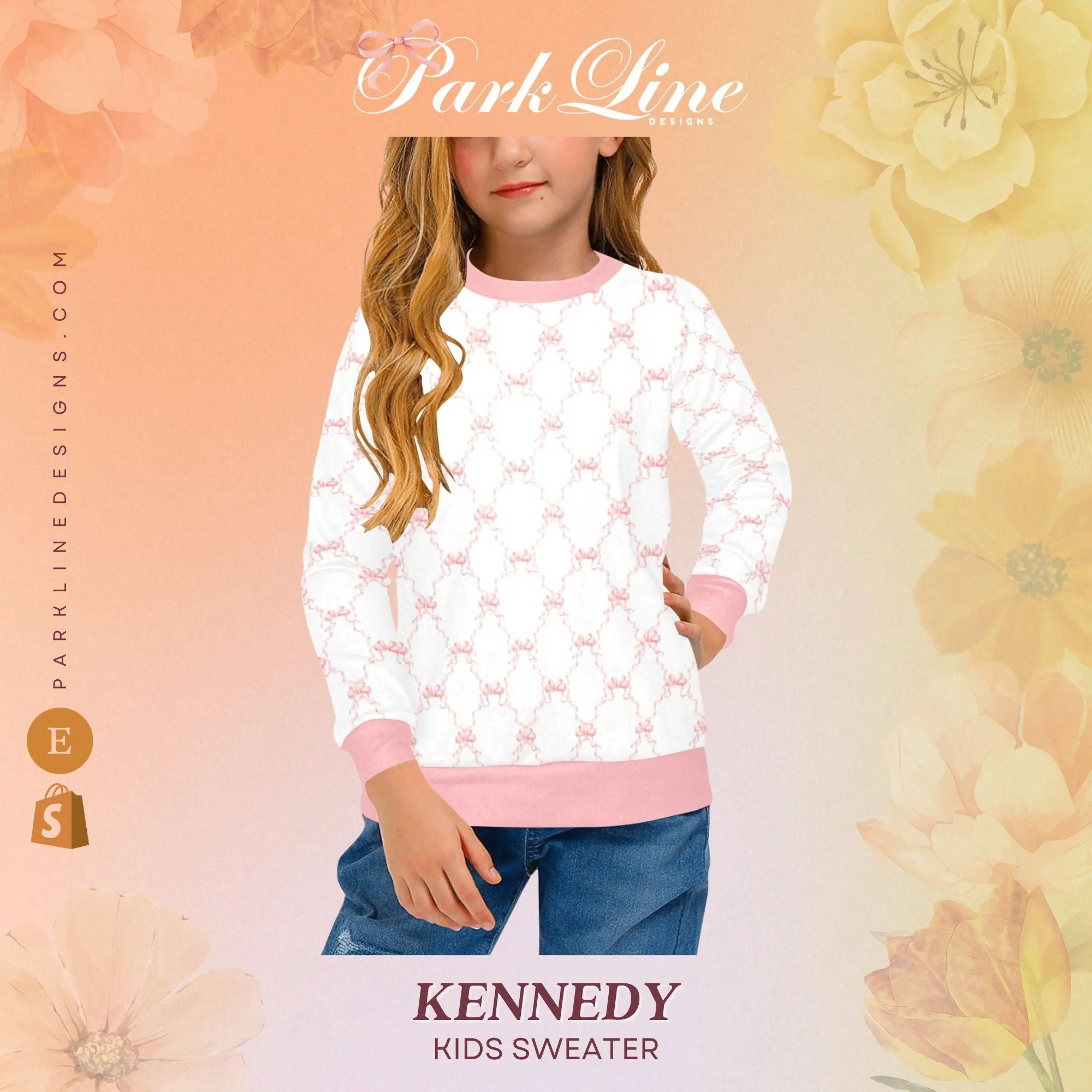 Kennedy Crew Neck Sweatshirt | Soft Pink and Blue All Over Print | Cozy Fall & Winter Wardrobe Essential