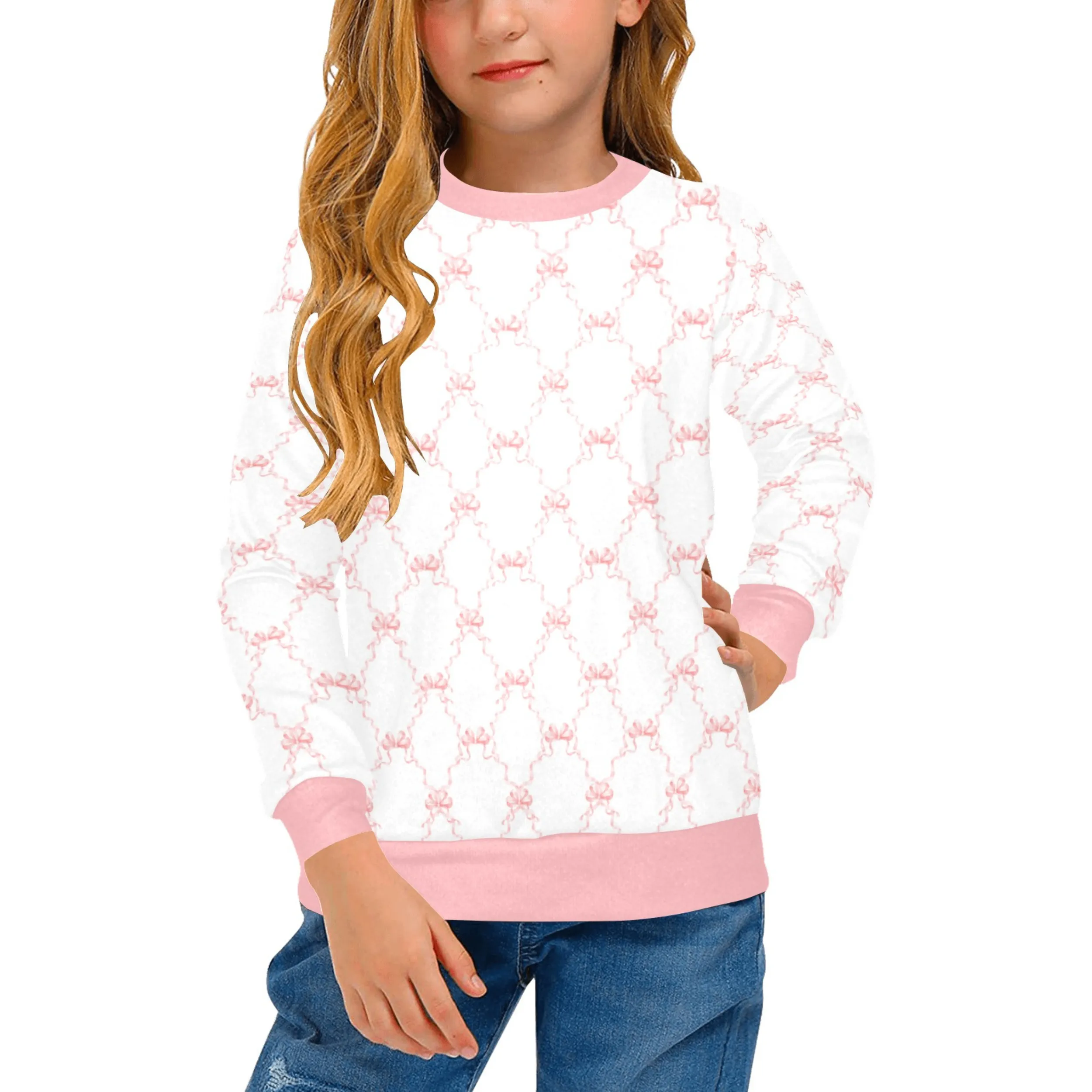 Kennedy Crew Neck Sweatshirt | Soft Pink and Blue All Over Print | Cozy Fall & Winter Wardrobe Essential